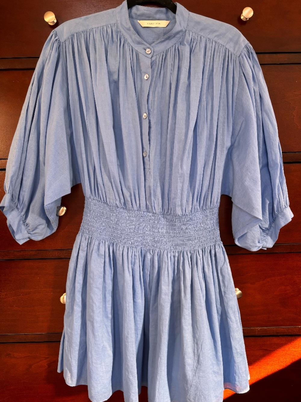 Rebecca Taylor Periwinkle Blue Smocked Mini Dress Long Sleeve Cotton Size 6